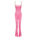 Diamond lace up Pink Satin Jumpsuit