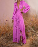 women high waist V-neck ruffles dress
