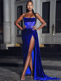 Royal Blue Draping Corset High Slit