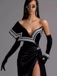Asymmetric velvet High Slit Pageant Dress