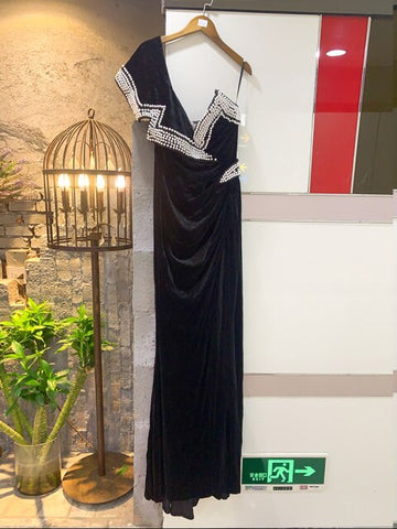 Asymmetric velvet High Slit Pageant Dress