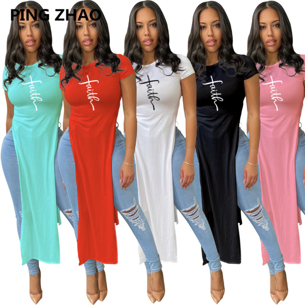 Faith Print letter Women  Maxi Tee Top