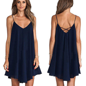 Sexy Blue Chiffon Casual  Dress Size 6-20