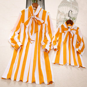 Mommy and Me Family Matching Yellow Striped dress