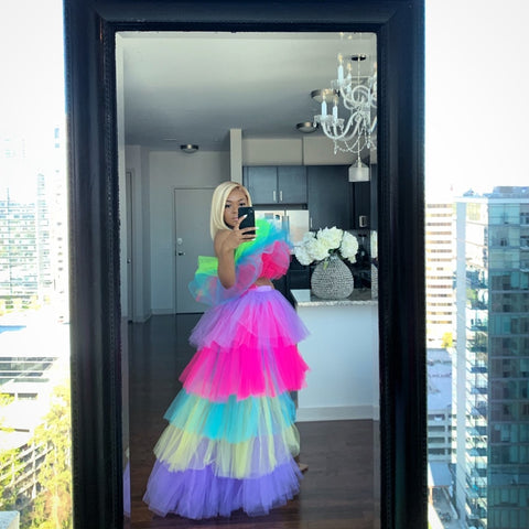 Multi color High Low Long Tulle Skirts Elegant Tiered Female Tutu